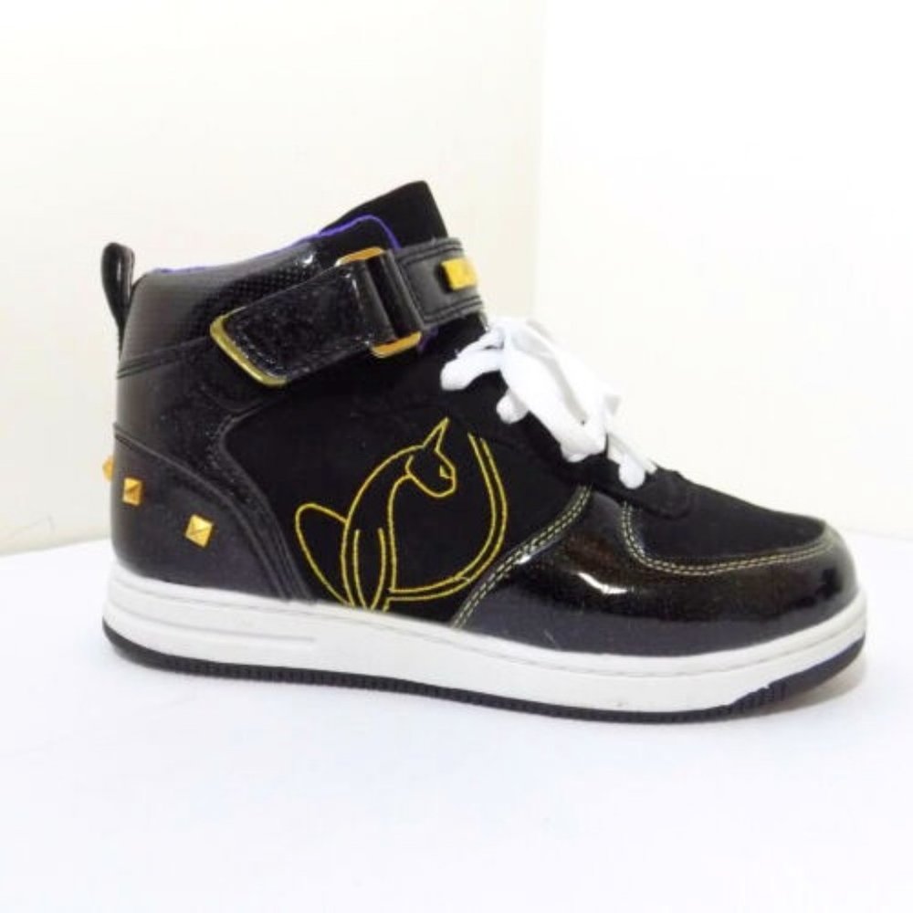 Baby Phat Girls Hightops, Purple/Black Lace Up W/Buckle Sz 4 w. Cat Embroidery